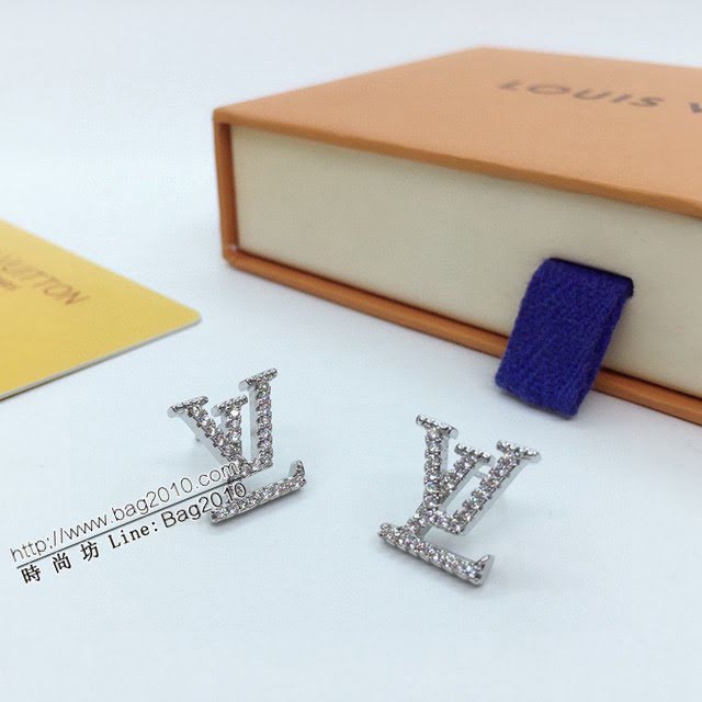 Louis Vuitton新款飾品 路易威登經典字母鑲鑽耳釘 LV女士銀色簡約字母耳環  zglv2233